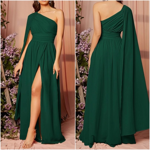 Luxe One Shoulder Party Prom Wedding Evening Maxi Dress - Picture 3 of 6